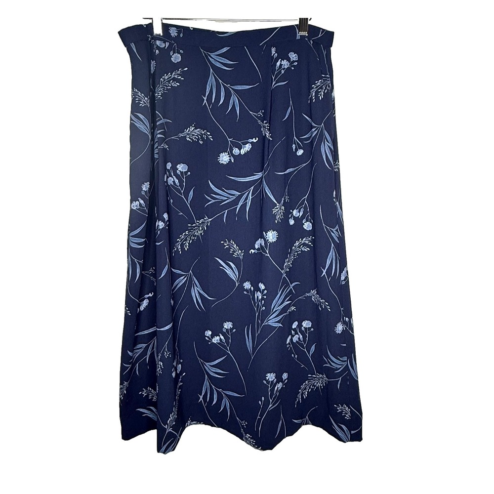 Pendleton Floral Midi Skirt Womens 14 Navy Blue Excellent Botanical A-Line